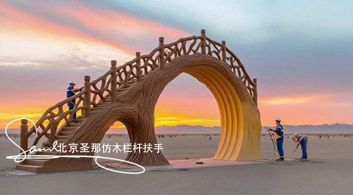 jimeng-2025-06-25-4398-正在施工制作的旅游區樓梯室外安全圍欄設計制作過程，美工正在施工制作，先用鋼筋焊接....jpeg